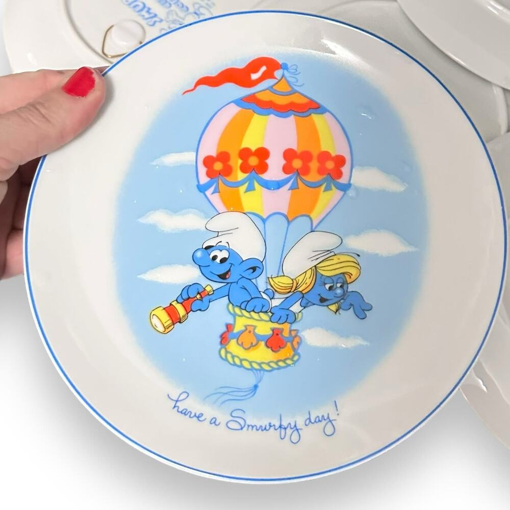 Vintage 80s Smurf Porcelain Plate Wall Hanging Smurfette Wallace berrie Kidcore
